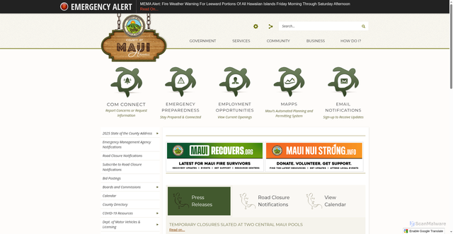 Security scan screenshot of https://www.mauicounty.gov/