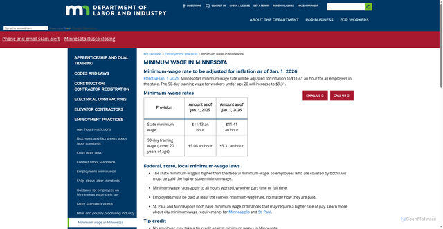 Security scan screenshot of https://www.dli.mn.gov/minwage
