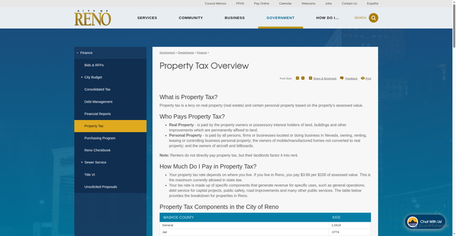 Security scan screenshot of https://www.reno.gov/government/departments/finance/property-tax