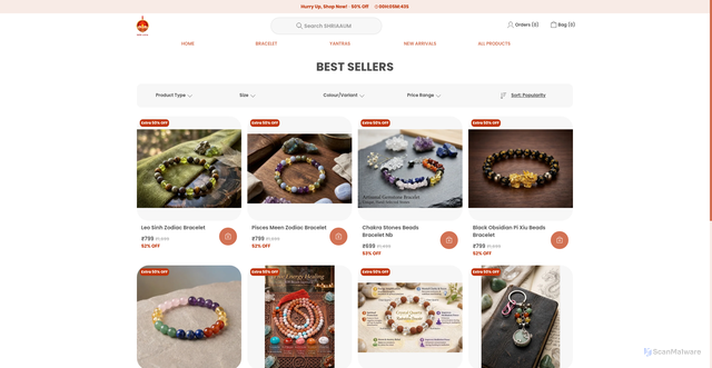 Security scan screenshot of https://shriaaum.store/BEST-SELLERS/collection/qNNxBCOs