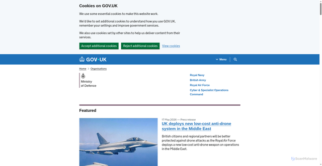 Security scan screenshot of http://www.mod.uk