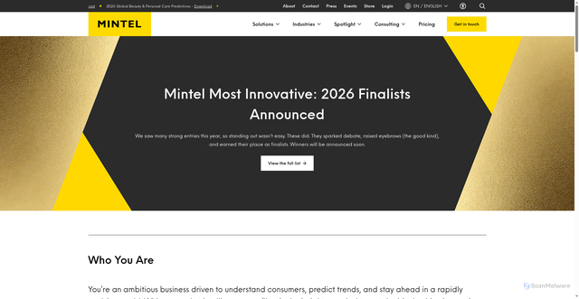 Security scan screenshot of https://www.mintel.com