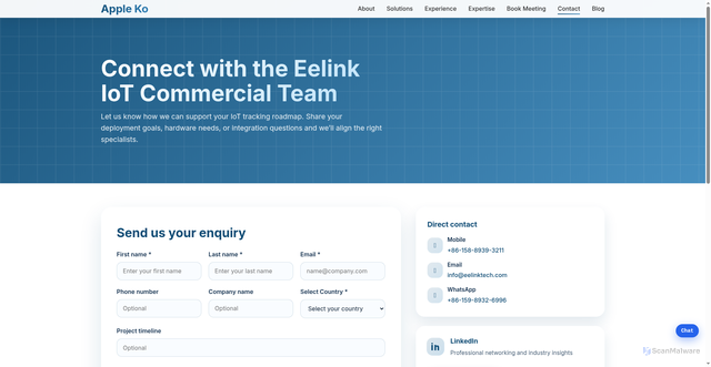 Security scan screenshot of https://appleko.io/contact