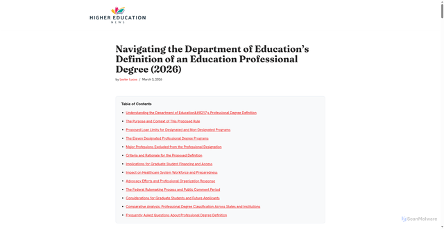 Security scan screenshot of https://higherednewshub.com/education-professional-degree/