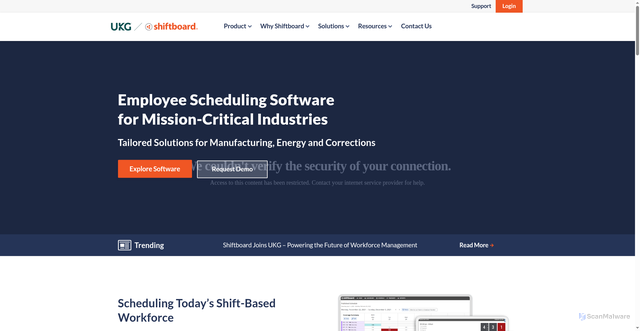Security scan screenshot of https://shiftboard.com