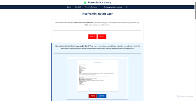 Security scan screenshot of https://formulare-vzory.com/insolvencni-navrh-vzor/