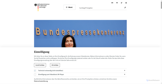 Security scan screenshot of https://www.bundeswirtschaftsministerium.de/Navigation/DE/Home/home.html