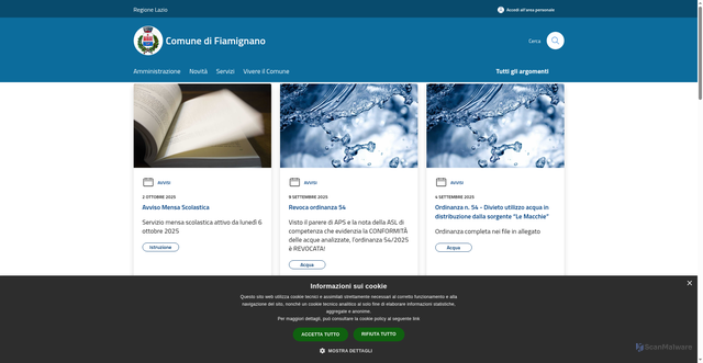 Security scan screenshot of https://www.comune.fiamignano.ri.it/it