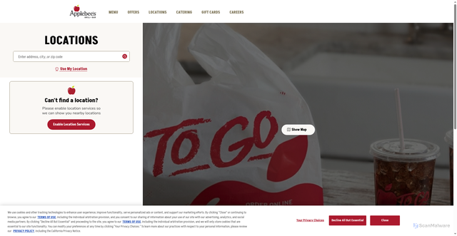 Security scan screenshot of https://restaurants.applebees.com/en-us/