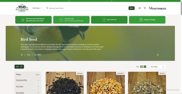 Security scan screenshot of https://elkmoundseed.com/collections/bird-seed