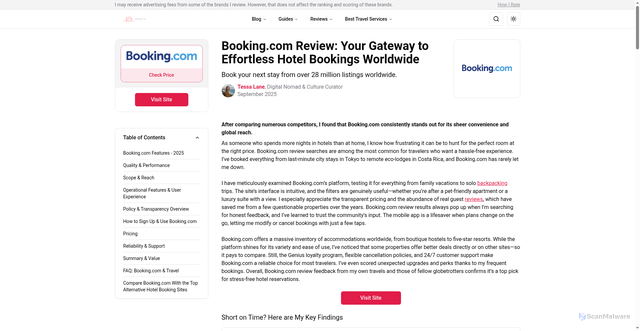 Security scan screenshot of https://roadaheadyou.com/reviews/booking-com-review-your-gateway-to-effortless-hotel-bookings-worldwide