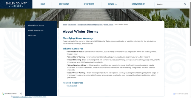 Security scan screenshot of https://www.shelbyal.com/409/About-Winter-Storms