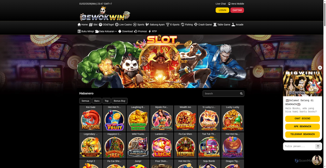 Security scan screenshot of https://ads6-bewokwin.com/desktop/game/slot/habanero