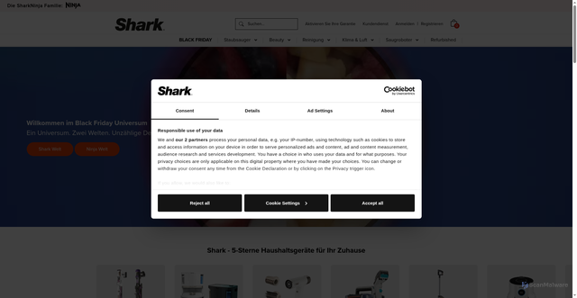 Security scan screenshot of https://www.sharkclean.de/