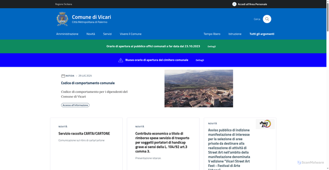 Security scan screenshot of https://www.comune.vicari.pa.it