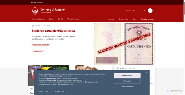 Security scan screenshot of https://www.comune.rogeno.lc.it/
