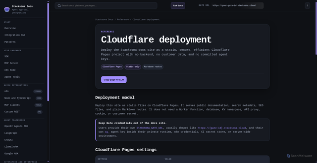 Security scan screenshot of https://stacksona-docs.pages.dev/reference/cloudflare-deployment/index.html