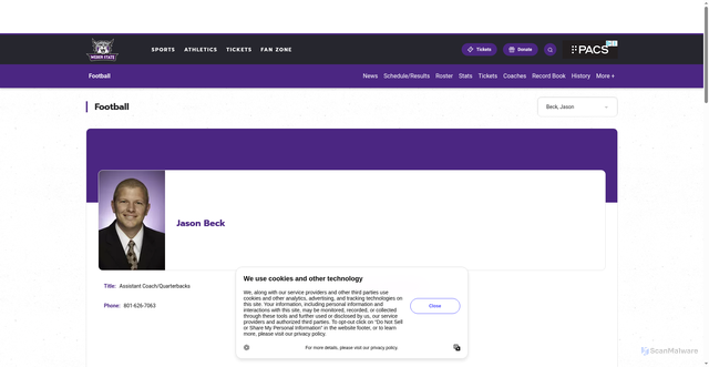 Security scan screenshot of https://weberstatesports.com/sports/football/roster/coaches/jason-beck/115