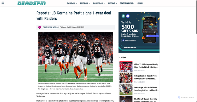 Security scan screenshot of https://deadspin.com/reports-lb-germaine-pratt-signs-1-year-deal-with-raiders/