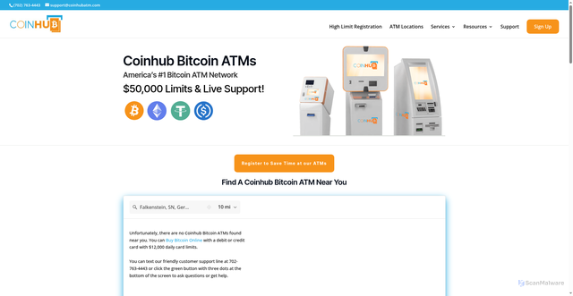 Security scan screenshot of https://coinhubatm.com/