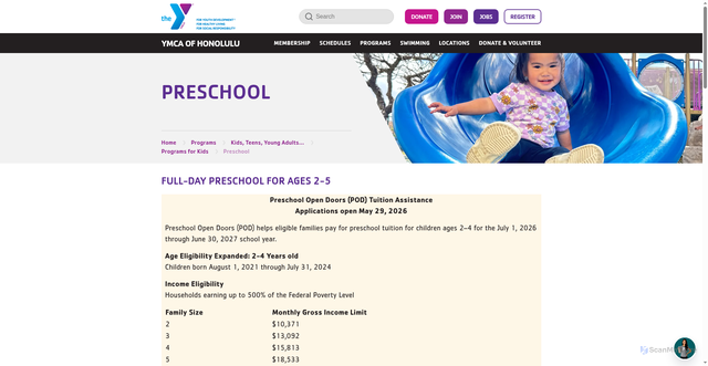 Security scan screenshot of https://www.ymcahonolulu.org/programs/kids-teens-young-adults-families/kids/preschool