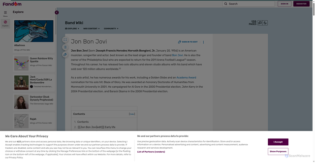 Security scan screenshot of https://rockyout.fandom.com/wiki/Jon_Bon_Jovi
