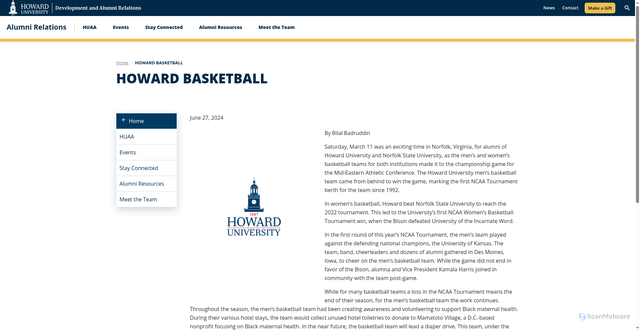Security scan screenshot of https://alum.howard.edu/articles/howard-basketball