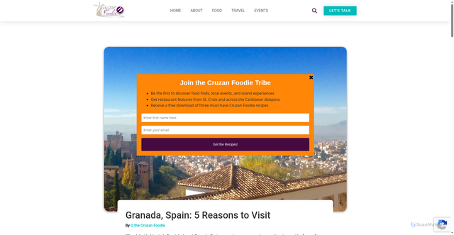 Security scan screenshot of https://cruzanfoodie.com/granada-spain-5-reasons-to-visit/