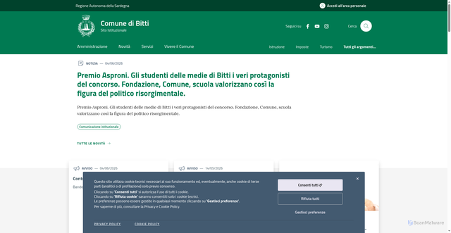 Security scan screenshot of https://www.comune.bitti.nu.it