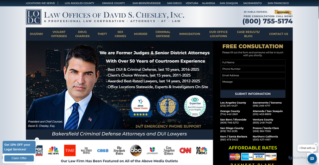 Security scan screenshot of https://www.chesleylawyers.com/locations/bakersfield-criminal-defense-attorneys/