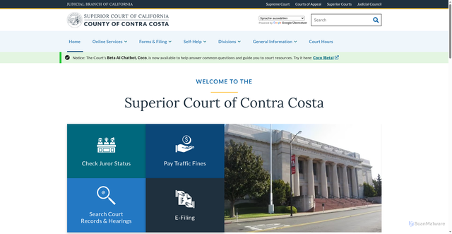 Security scan screenshot of https://contracosta.courts.ca.gov