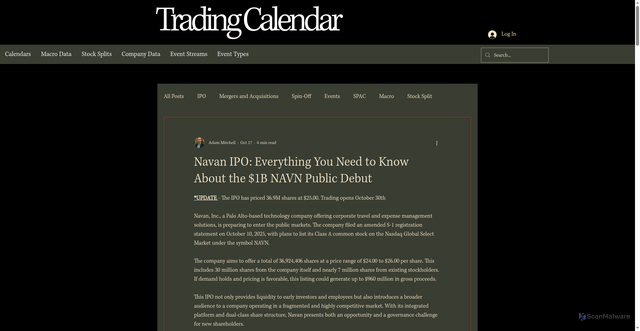 Security scan screenshot of https://www.tradingcalendar.com/post/navan-navn-ipo