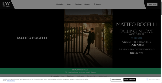 Security scan screenshot of https://lwtheatres.co.uk/whats-on/matteo-bocelli/
