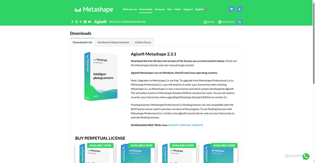 Security scan screenshot of https://www.agisoftmetashape.com/downloads/?_gl=1*1ygaivz*_up*MQ..*_gs*MQ..&gclid=CjwKCAjw4dDTBhAqEiwAkHYmSql3FB8Y6gZtMmk6rg63DYIQ95wNMzhjMg5965GJTpYgSc5JEsXQFBoCDXwQAvD_BwE&gbraid=0AAAAADwoiSFbUQ-M088Apz49ebUHo5qX6