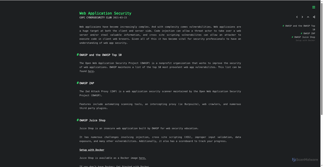 Security scan screenshot of http://cofcsecurity.barehost.tech/2021-spring-webapps2021/