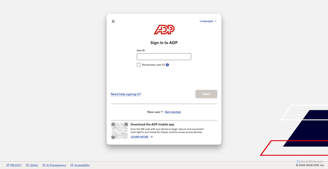 Security scan screenshot of https://ipay.adp.com