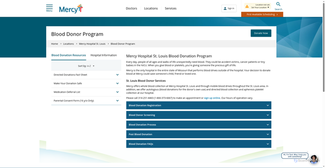 Security scan screenshot of https://www.mercy.net/practice/mercy-hospital-st-louis/blood-donor-program/