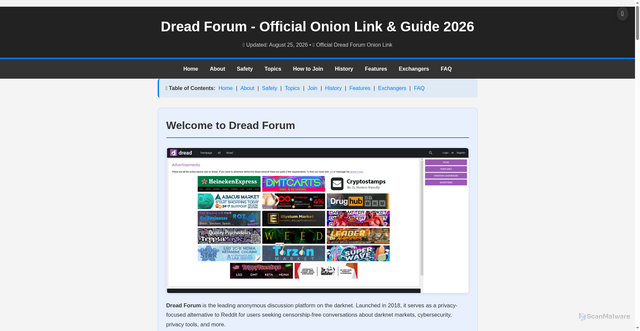 Security scan screenshot of dreadforumlink.org