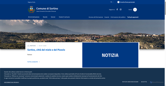Security scan screenshot of https://www.comune.sortino.sr.it/