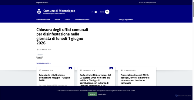 Security scan screenshot of https://www.comune.montelepre.pa.it