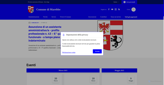Security scan screenshot of https://www.comune.marebbe.bz.it/