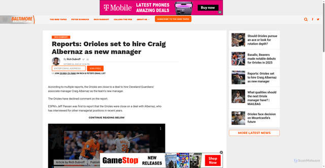 Security scan screenshot of http://www.baltimorebaseball.com/sports/orioles-mlb/2025/10/26/reports-orioles-set-hire-craig-albernaz-new-manager-richdubroff/