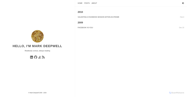 Security scan screenshot of https://markdeepwell-com.pages.dev/tags/facebook