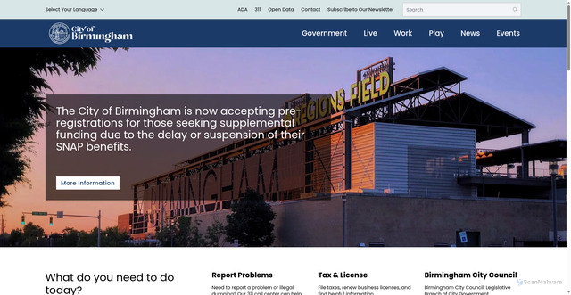 Security scan screenshot of https://www.birminghamal.gov/