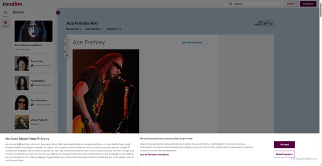 Security scan screenshot of https://acefrehley.fandom.com/wiki/Ace_Frehley