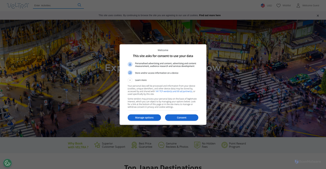 Security scan screenshot of https://www.veltra.com