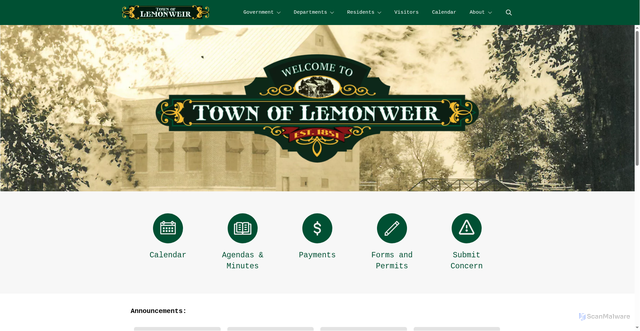Security scan screenshot of https://townoflemonweirwi.gov/