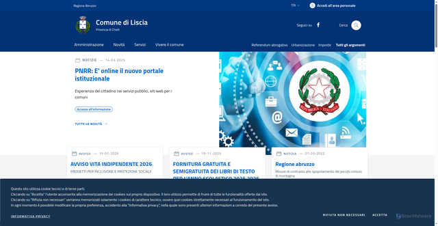 Security scan screenshot of https://www.comune.liscia.ch.it/