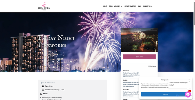 Security scan screenshot of https://pinksailswaikiki.com/tours-cruise-packages/friday-night-fireworks/