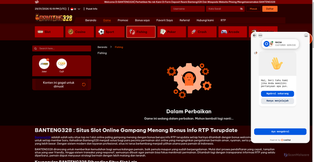 Security scan screenshot of https://banteng328pdip.live/games/fishing
